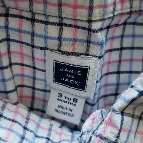 Janie and Jack Baby Preppy Casual Trendy Pink Blue Plaid Dress Shirt Size 3-6mo - Picture 2 of 3
